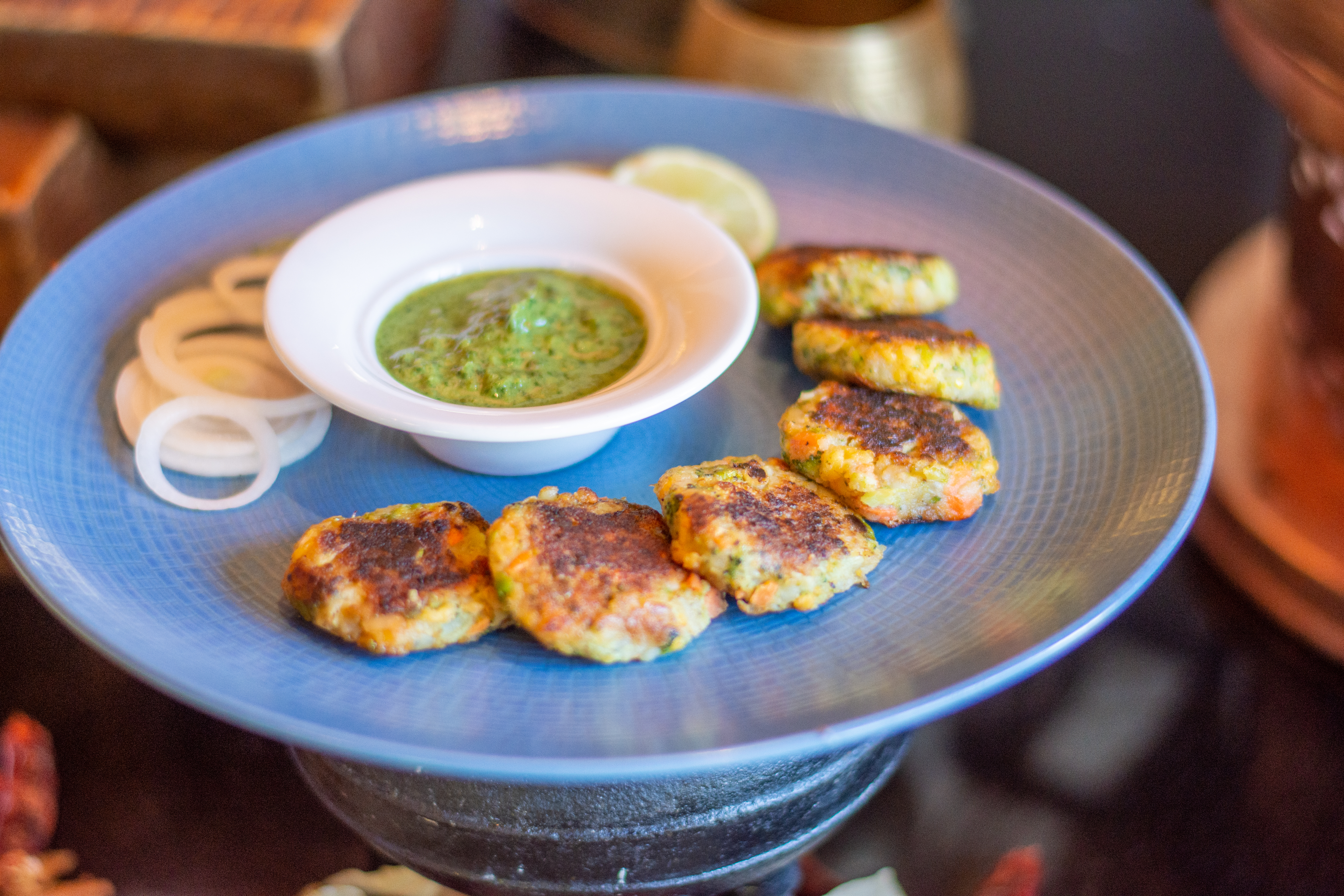 Arouille cakes and tomato chutney