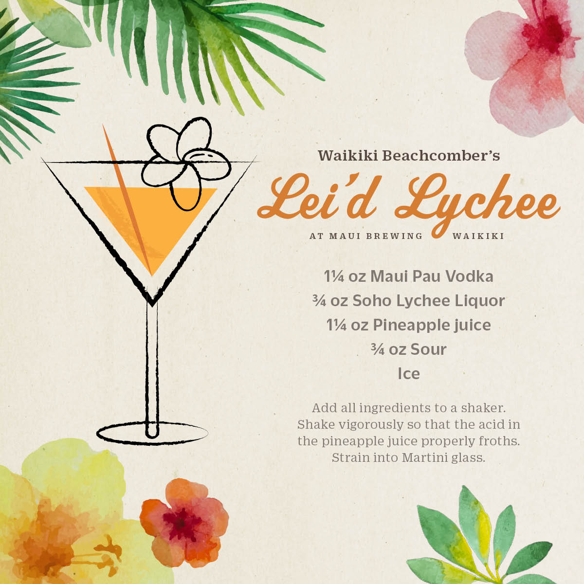 Lei'd Lychee cocktail recipe card